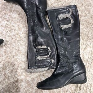 Elegant Black Leather Wedge Boots